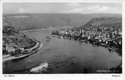 L321 Deutschland 1939 Am Rhein Boppard Dampfschiff Fluss Vintage Postkarte