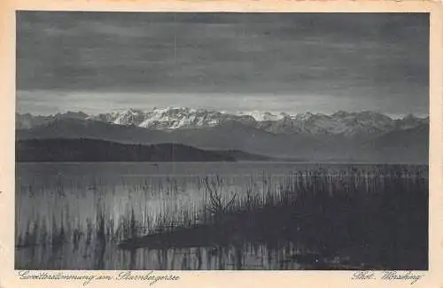L319 Deutschland Gewitterstimmung am Starnbergsee Berg Vintage Postkarte