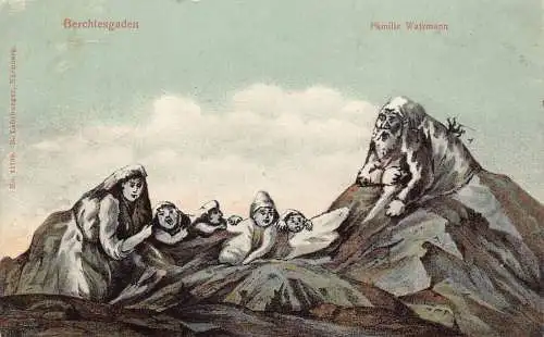 A079 Deutschland Berchtesgadener Familie Watzmann Berg Anthropomorphe Postkarte
