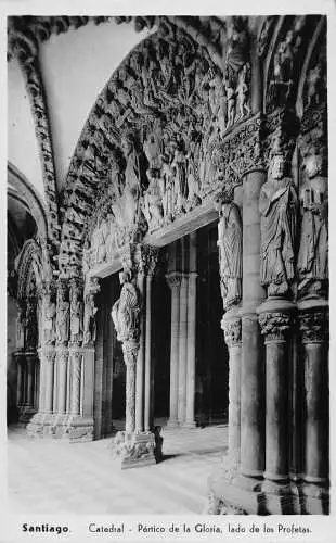 Spanien Santiago Kathedrale Portico de Gloria Iado de Profetas Vintage Postkarte
