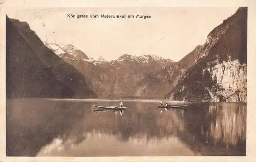 A077 Deutschland 1925 Königssee Malerwinkel am Morgen Boote See Vintage Postkarte