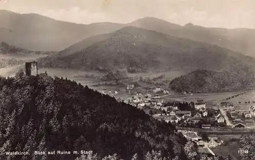 L053 Deutschland 1935 Waldkirch Blick auf Ruinen und Stadt Vintage Postkarte
