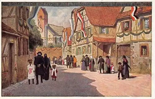A087 Deutschland Künstlerkarte signiert Paul Hey Menschen auf Straßen Berlin Postkarte