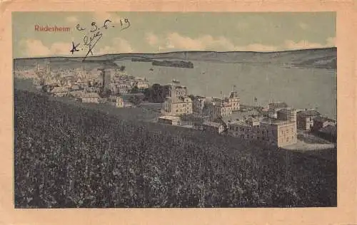 L152 Deutschland 1919 Rüdesheimt Brücke, Boot, Stadtansicht Vintage Postkarte