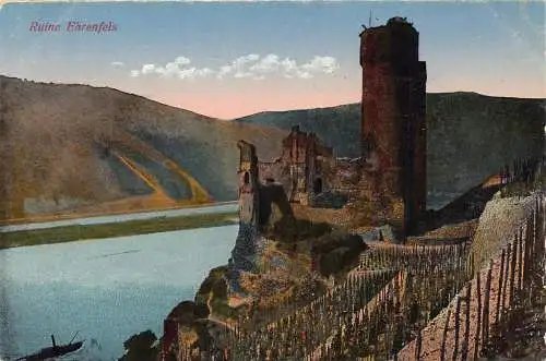 L152 Deutschland Ruine Ehrenfels Boot, Ruine, Festung Vintage Postkarte