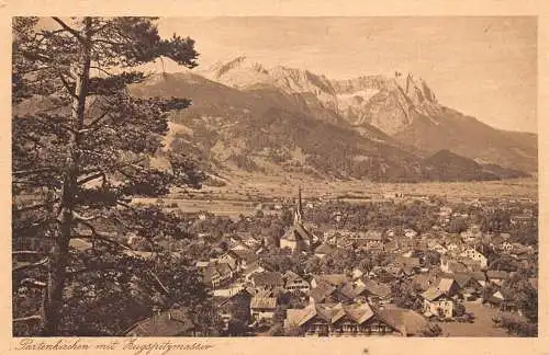 Deutschland Partenkirchen mit Zugspitzmassiv Vintage Postkarte