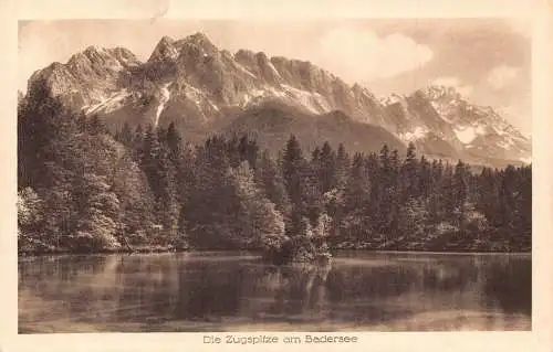 Deutschland Zugspitze am Badersee Berge Vintage Postkarte