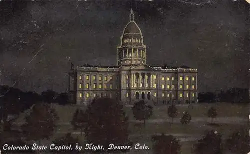US Colorado State Capitol bei Nacht Denver Colorado Vintage Postkarte