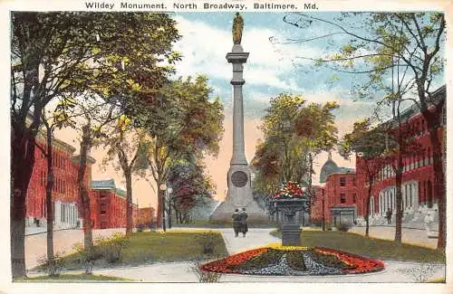 US Maryland Wildey Monument North Broadway Baltimore Vintage Postkarte