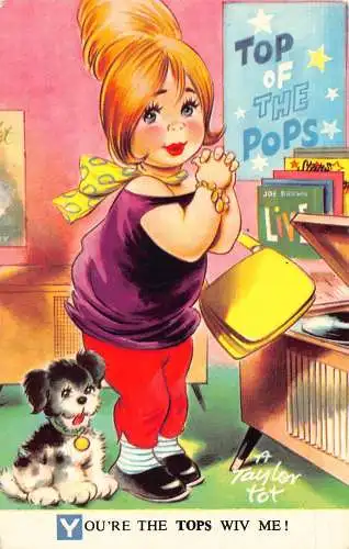 Bamforth Elegant Little Girl Dog Pick-Up Vinyl Store You're Tops Postkarte