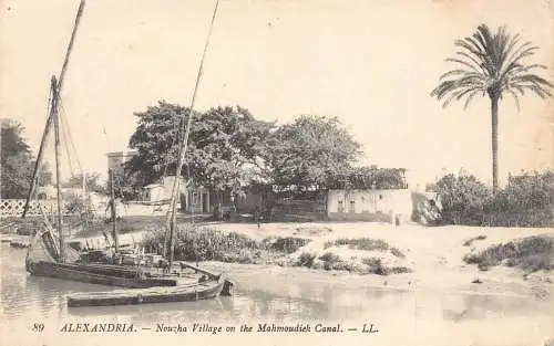 Ägypten 1912 Alexandria Nouzha Dorf auf dem Mahmoudieh Kanalboot Postkarte