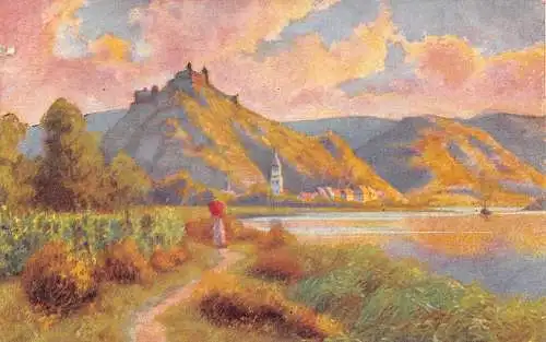 Deutschland Marksburg Sur le Rhin Landschaft Vintage Postkarte
