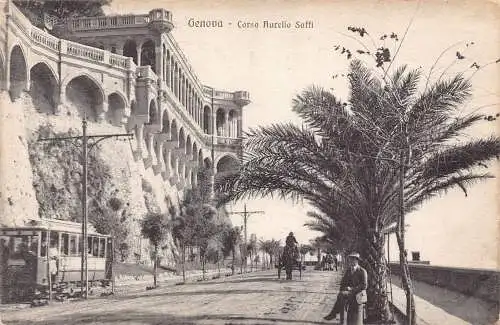 Italien Genua Genua Corso Aurelio Saffi Straßenbahn Vintage Postkarte