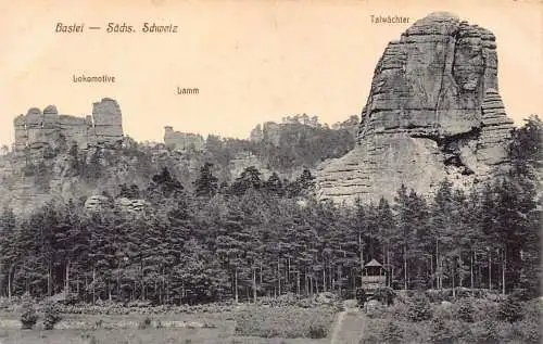 Deutschland Saechs Schweiz Bastei Talwaechter Lamm Lok Klippe Vintage Postkarte