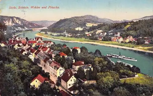 Deutschland Saechs Schweiz 1916 Wehlen und Poetzcha Dampfschiff Vintage Postkarte