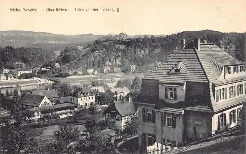 Deutschland Saechs Schweiz Ober-Rathen Blick von Felsenburg Vintage Postkarte