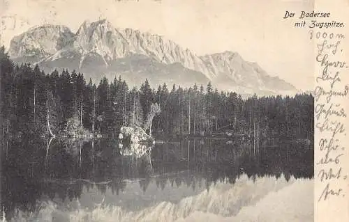 Deutschland 1907 Der Badersee mit Zugspitze Vintage Postkarte