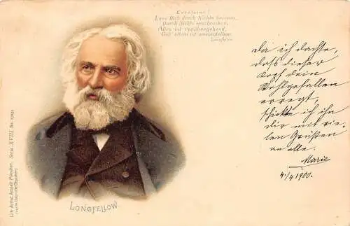 Dichter 1900 Henry Wadsworth Longfellow Porträt Gedicht Vintage Postkarte