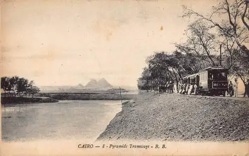 Ägypten Kairo Pyramiden Straßenbahnen Vintage Postkarte