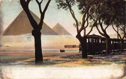 Ägypten Kairo Pyramiden Straßenbahnen Tram Vintage Postkarte