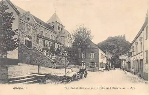 A102 Deutschland Altenahr Bahnhof Straße Kirchenruine Zitadelle Karren Postkarte