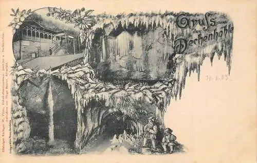 A103 Deutschland Gruss aus Dechenhöhle Höhle Blumen Wichtel Palmengrotte Postkarte