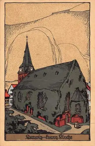 A104 Deutschland Künstlerkarte Kettwig Evanghelische Kirche Vintage Postkarte