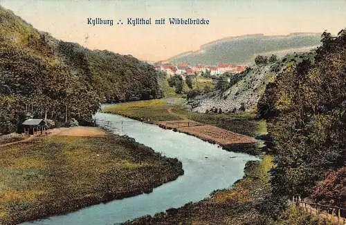 A105 Deutschland 1913 Kyllburg Kyllthal Wibbelbrücke River Valley Vintage Postkarte