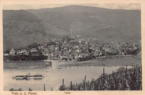 A105 Deutschland 1913 Treis ad Mosel Gesamtansicht Dampfschiff Vintage Postkarte