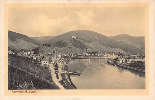 A106 Deutschland 1911 Bernkastel-Kues Gesamtansicht Flussbrücke Vintage Postkarte