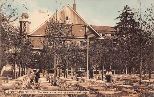 A106 Deutschland 1913 Spree Garten Treptow Sommer Terrasse Tische Stühle Postkarte