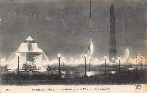 Frankreich Paris bei Nacht Beleuchtung Place de la Concorde Brunnen 1918 Postkarte