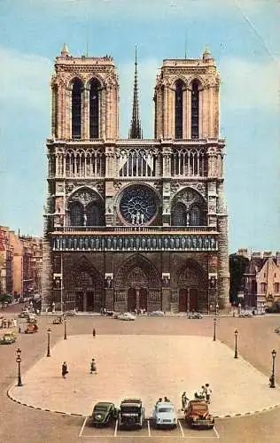 Frankreich 1960 Paris Notre-Dame Kathedrale Fassade Autos Oldtimer Postkarte