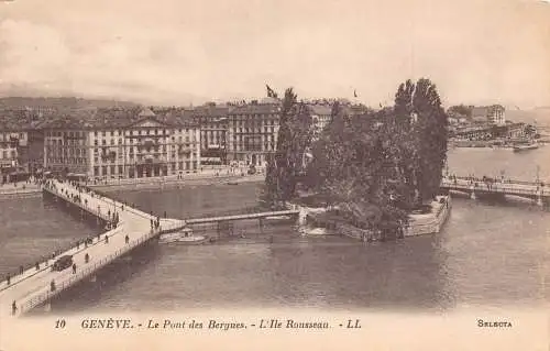 L072 Schweiz, Genf - Le Pont des Bergues Brücke Insel Rousseau Postkarte