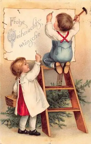 L223 Weihnachtsgrüße 1922 Kinder Weihnachtsbaum Vintage Postkarte