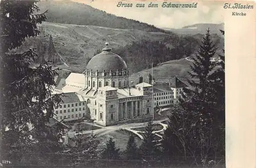 L186 Deutschland Gruss aus dem Schwarzwald St Blasien Kirche Vintage Postkarte