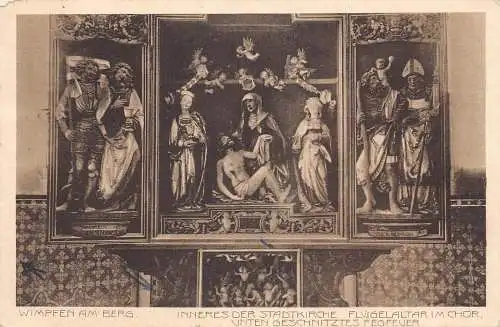 L154 Deutschland 1913 INNERES DER STADTKIRCHE FLÜGELALTAR IM CHOR alte Postkarte