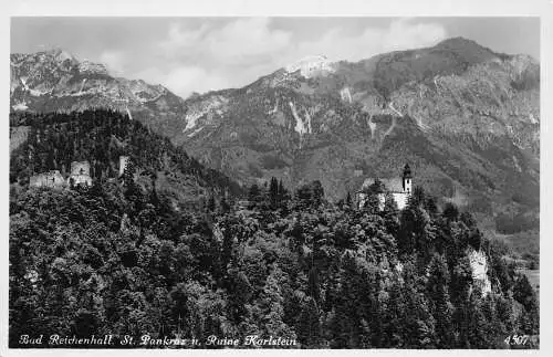 L200 Deutschland RPPC Bad Reichenhall St Pankraz u Ruine Karlstein Vintage Postkarte