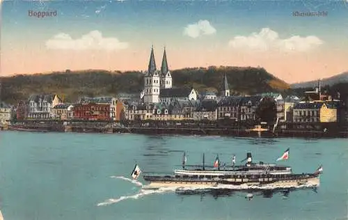 L154 Deutschland 1927 Boppard Rheinansicht Stadtansicht, Boot, See Vintage Postkarte
