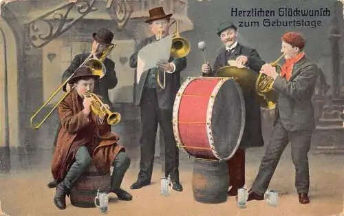 L079 Deutschland 1909 Orchester Geburtstag Glücksgrüße Vintage Postkarte