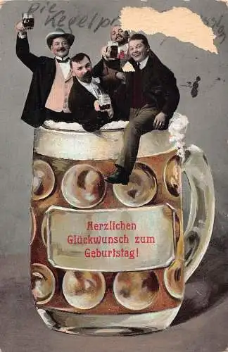L079 Deutschland 1909 Geburtstagsgrüße Riesen Bierdose Männer Humor Postkarte