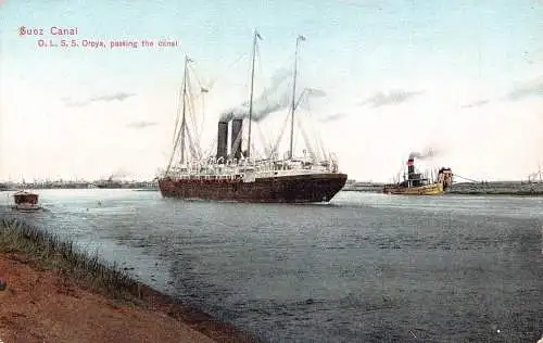Ägypten Suezkanal OLS Oroya Dampfschiff passiert den Kanal Vintage Postkarte