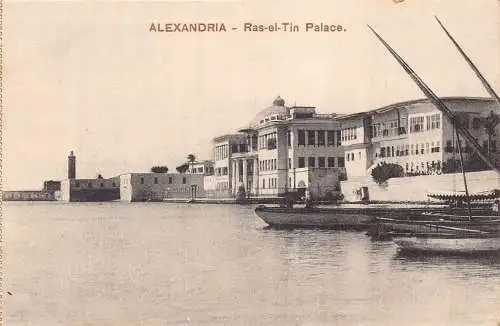 Ägypten Alexandria Ras-el-Tin Palace Boats Vintage Postkarte