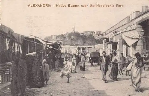 Ägypten Alexandria Native Bazaar in der Nähe von Napoleons Fort Vintage Postkarte