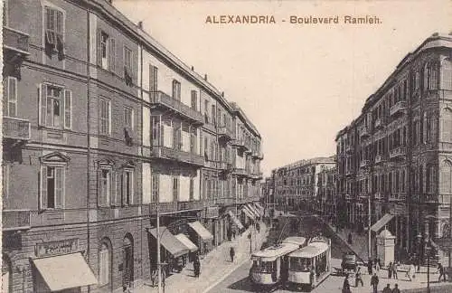 Ägypten Alexandria Boulevard Ramleh Straßenbahnen Vintage Postkarte