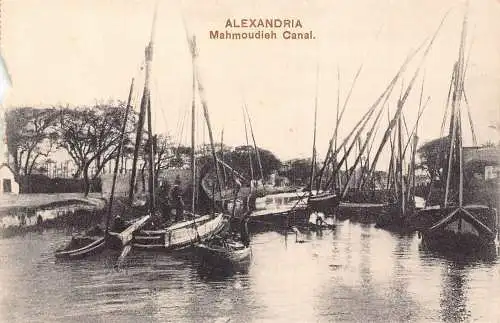 Ägypten Alexandria Mahmoudieh Kanalboote Vintage Postkarte