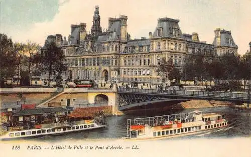 Frankreich Paris Rathaus Pont d'Arcole Boote Vintage Vintage Postkarte