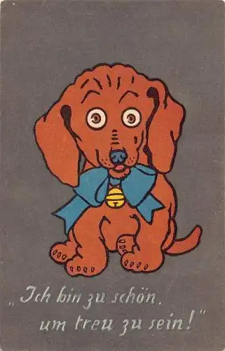 A112 Künstlerkarte Hund Band Glocke Ich bin zu hübsch um treu zu sein Postkarte