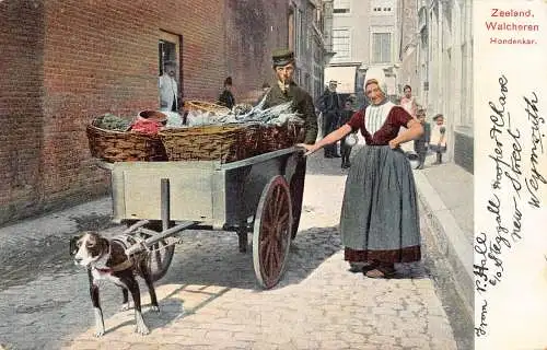Flämisches Milchmädchen Laitiere Flamande Hund gezogener Wagen Zeeland Vintage Postkarte