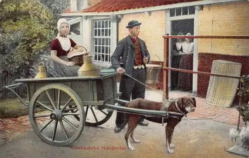 Flämisches Milchmädchen Laitiere Flamande Hund gezogener Wagen Vintage Postkarte